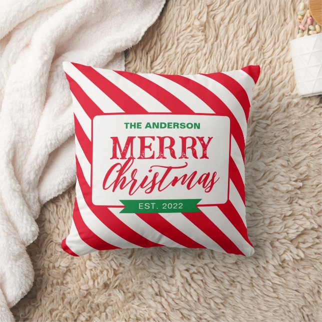 Candy Cane Strips Pattern Merry Christmas  Cushion (Blanket)