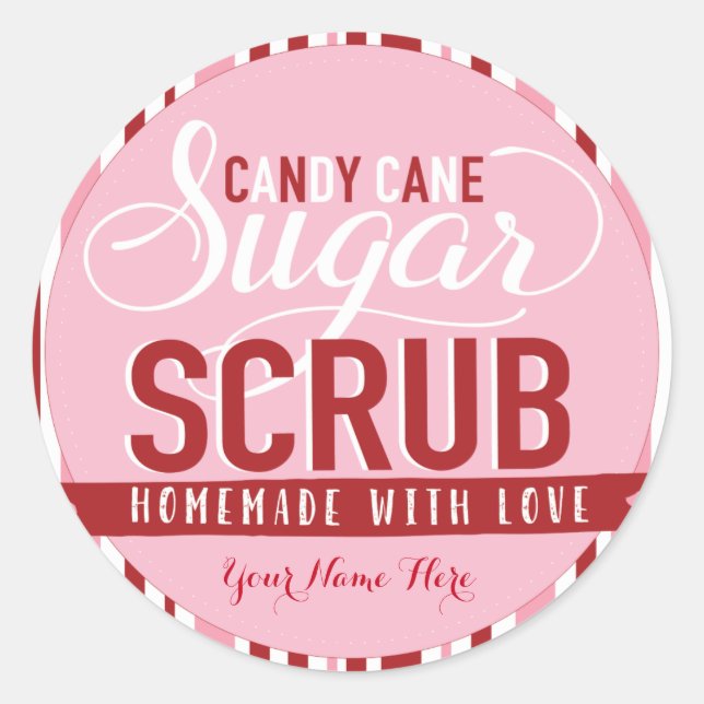 Candy Cane Sugar Scrub Labels Custom Mason Jar (Front)