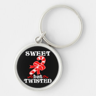 Candy Cane Sweet But Twisted Funny Christmas Key Ring