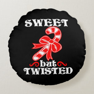 Candy Cane Sweet But Twisted Funny Christmas Round Cushion