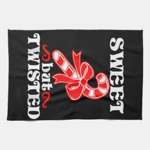 Candy Cane Sweet But Twisted Funny Christmas Tea Towel