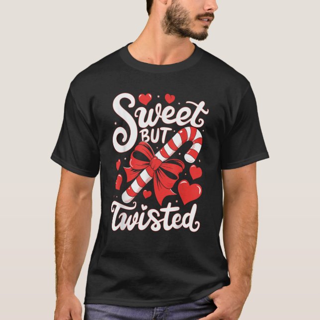 Candy Cane Sweet But Twisted Funny Christmas Xmas  T-Shirt (Front)