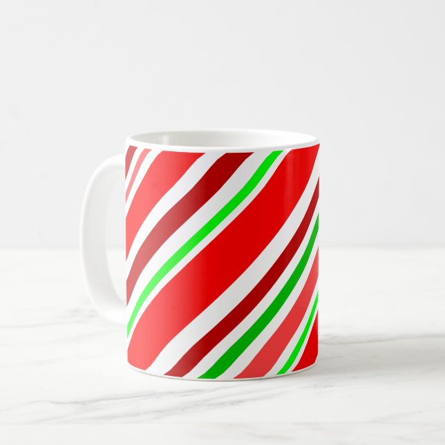 Candy Cane Swirl Red Green White Stripes Festive Coffee Mug (Front Left)