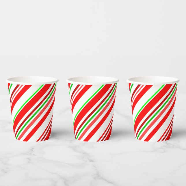 Candy Cane Swirl Stripes Christmas Red White Green Paper Cups (Multi)