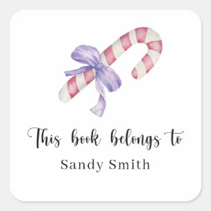 Candy cane - This book belongs to Square Sticker