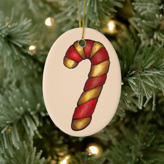 Candy Cane Twist Peppermint Christmas Cookie Ceramic Ornament (Tree)