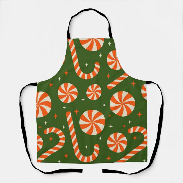 Candy cane vintage Christmas retro pattern   Apron (Front)