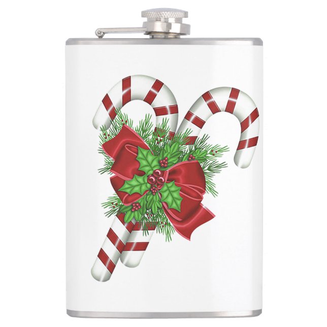 Candy Cane Vinyl Wrapped Flask (Front)