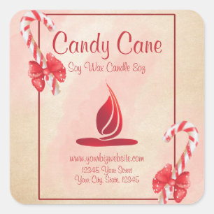 Candy Cane Watercolor Christmas Candle Label