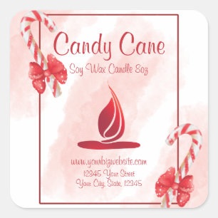 Candy Cane Watercolor Christmas Candle Label