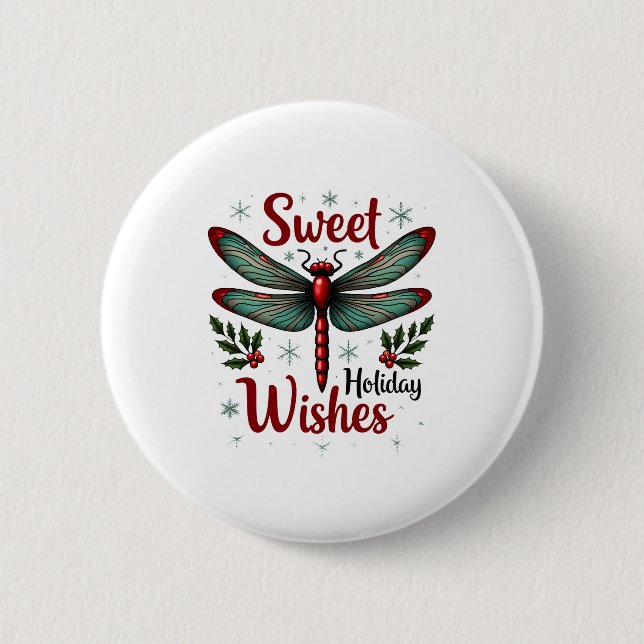 Candy Cane Wings Dragonfly 6 Cm Round Badge (Front)