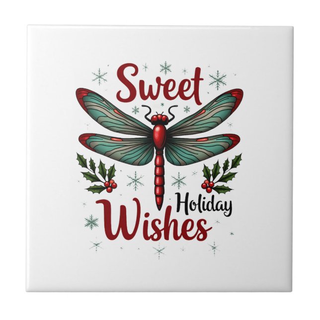 Candy Cane Wings Dragonfly Ceramic Tile (Front)