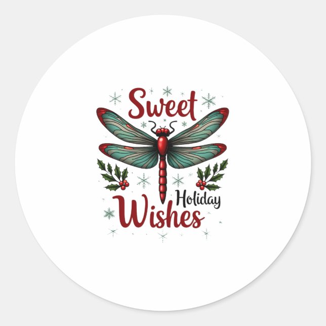 Candy Cane Wings Dragonfly Classic Round Sticker (Front)