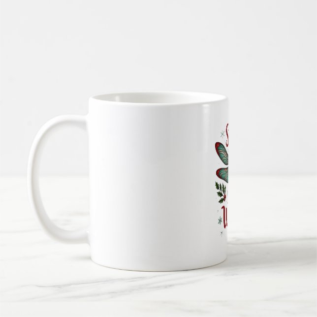 Candy Cane Wings Dragonfly Coffee Mug (Left)