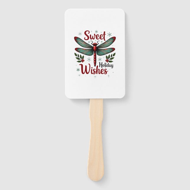 Candy Cane Wings Dragonfly Hand Fan (Front)