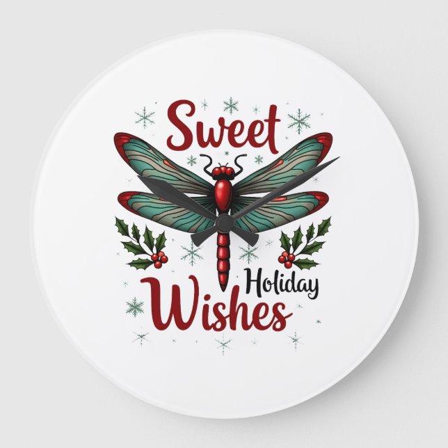 Candy Cane Wings Dragonfly Large Clock (Front)
