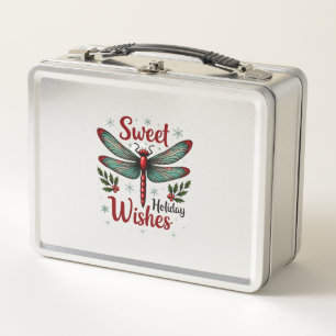 Candy Cane Wings Dragonfly Metal Lunch Box
