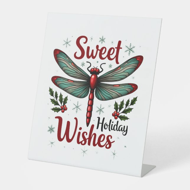 Candy Cane Wings Dragonfly Pedestal Sign (Front)