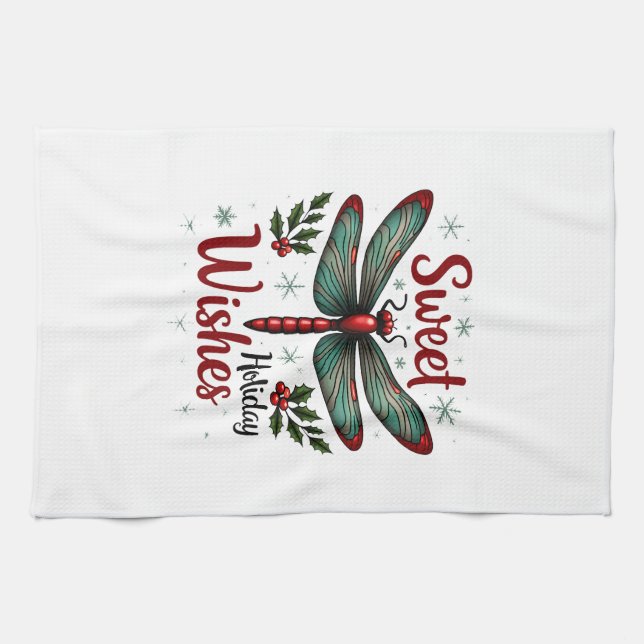 Candy Cane Wings Dragonfly Tea Towel (Horizontal)