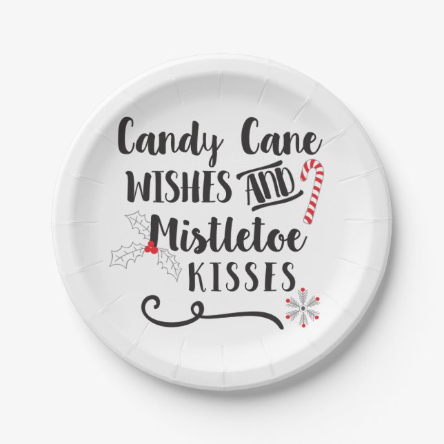 candy cane wishes and mistletoe kisses paper plate (Front)
