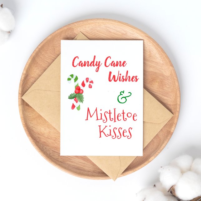 Candy Cane Wishes & Mistletoe Kisses Christmas Holiday Postcard (Creator Uploaded)