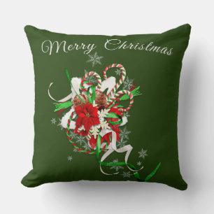 Candy Cane with Forest Green Personalised Cushion