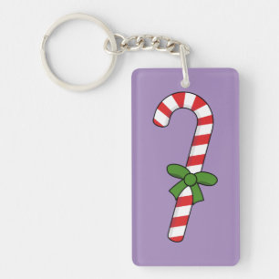 Candy Cane with Green Ribbon Key Ring
