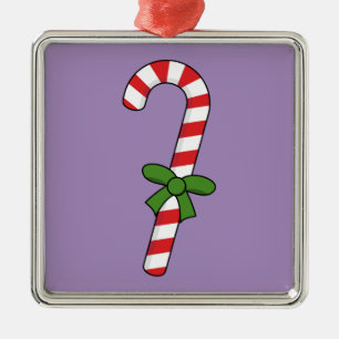 Candy Cane with Green Ribbon Metal Ornament