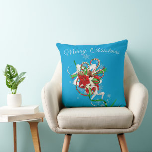 Candy Cane with Sky Blue Personalised Cushion