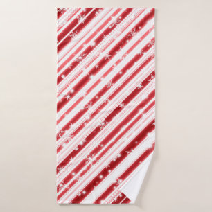 Candy cane with Stars and Snowflakes Bath Towel