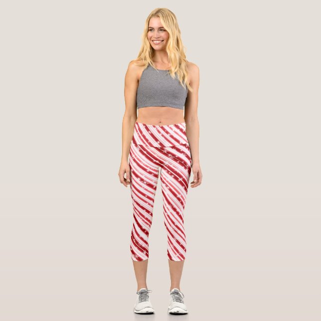 Candy cane with Stars and Snowflakes Capri Leggings (Front)