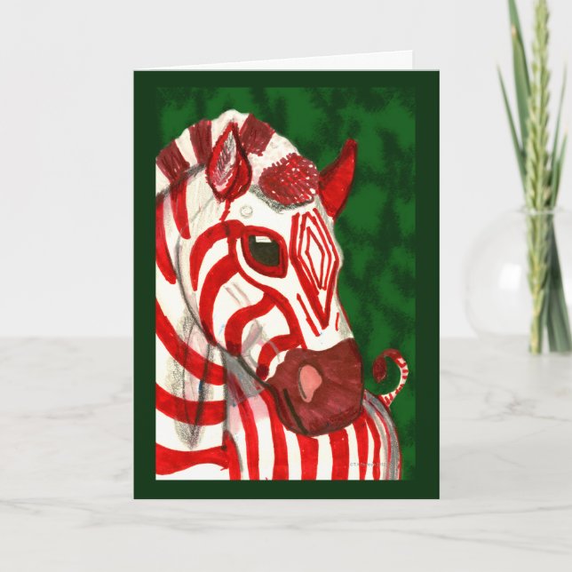 Candy Cane Zebra Christmas Card (Front)