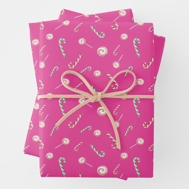 Candy Canes and Bon Bons on Pink Wrapping Paper Sheet (In situ)