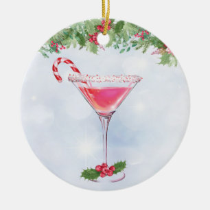 Candy Canes and Cocktails Christmas Ceramic Ornament
