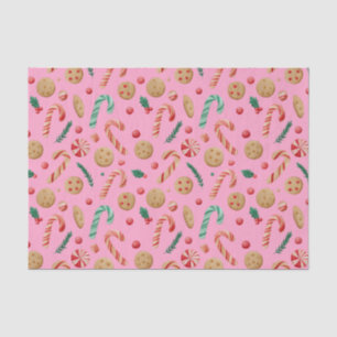 Candy Canes and Cookies on Pink Christmas Tissue Paper