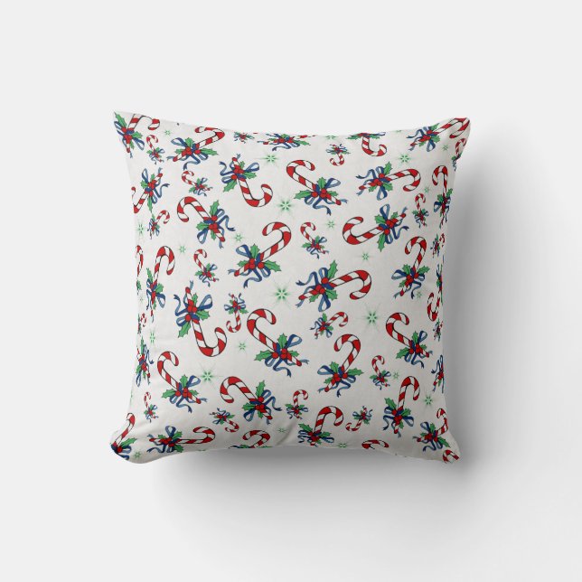Candy Canes and Greenery Pattern Cushion (Front)