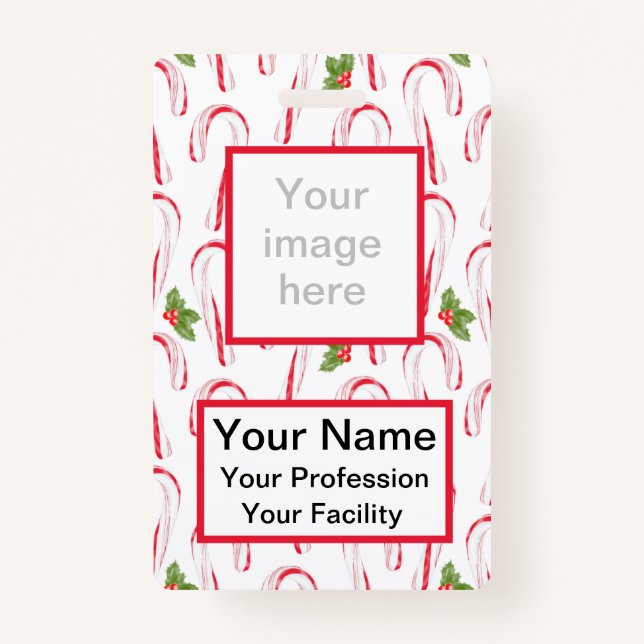Candy Canes and Holly Badge ID Badge (Front)