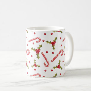 Candy Canes and Holly Seamless Pattern Coffee Mug