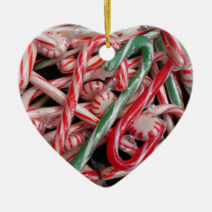 Candy Canes and Peppermints Christmas Holiday Ceramic Ornament