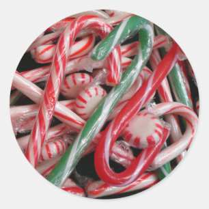 Candy Canes and Peppermints Christmas Holiday Classic Round Sticker