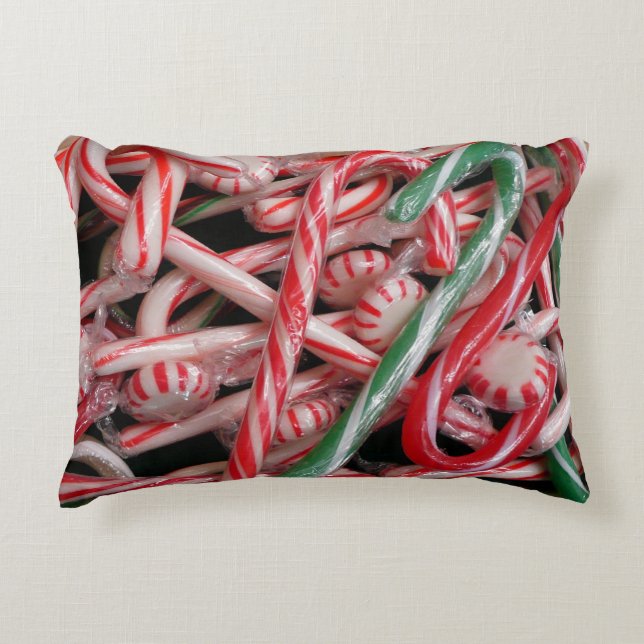 Candy Canes and Peppermints Christmas Holiday Decorative Cushion (Front)