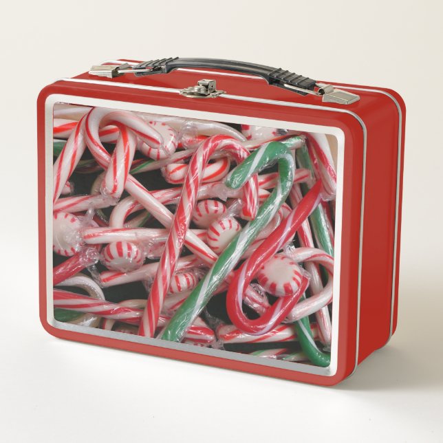 Candy Canes and Peppermints Christmas Holiday Metal Lunch Box (Front)