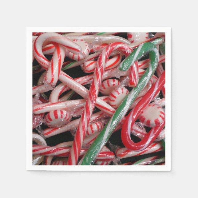 Candy Canes and Peppermints Christmas Holiday Napkin (Front)