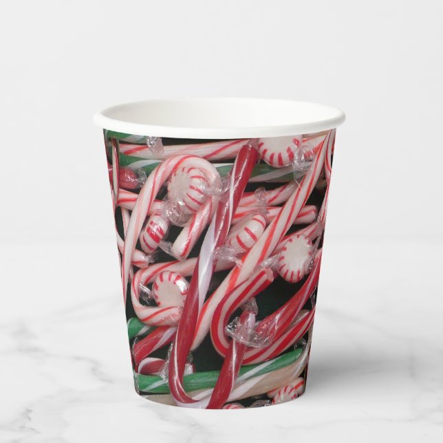 Candy Canes and Peppermints Christmas Holiday Paper Cups (Front)