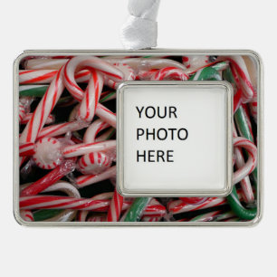 Candy Canes and Peppermints Christmas Holiday Silver Plated Framed Ornament
