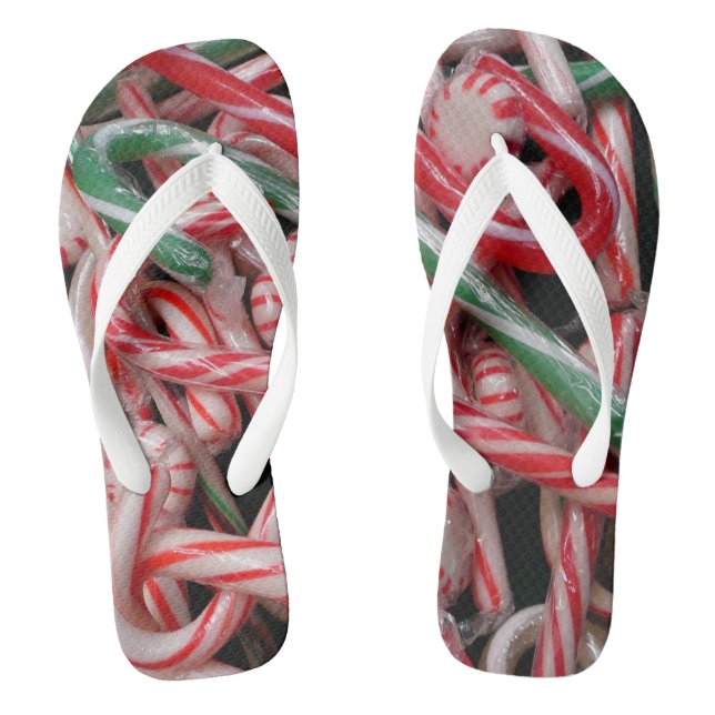 Candy Canes and Peppermints Christmas Holiday Thongs (Footbed)