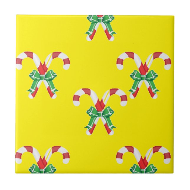 Candy canes and ribbon ceramic tile (Front)