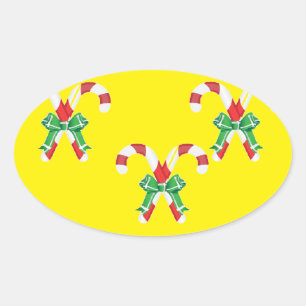 Candy canes and ribbon oval sticker