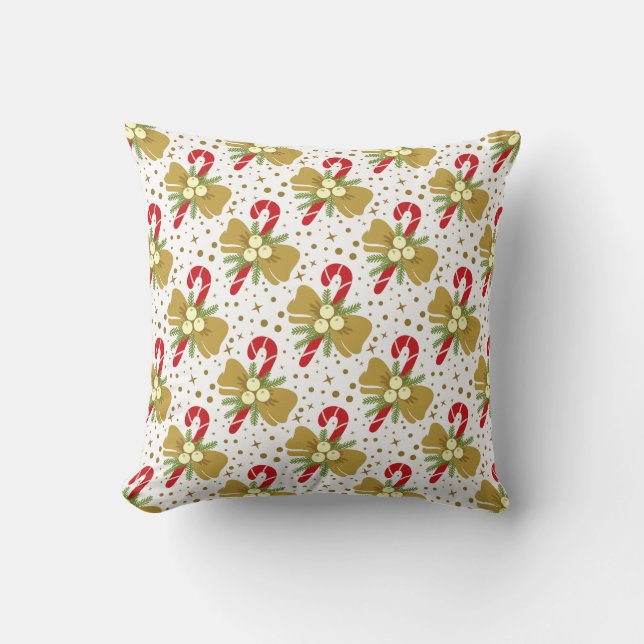 Candy Canes and Ribbons Christmas Patterned Cushion (Front)