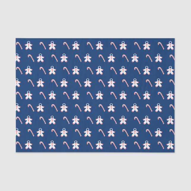 Candy Canes and Snow Suits on Blue Tissue Paper (Front)